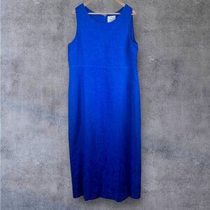 VTG COUNTRY WEAR CASUALS Blue Linen Sleeveless‎ Maxi Embroider Dress Womens Sz L